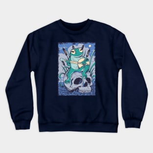 Creepy Cottage Core Banjo Frog on a Skull Crewneck Sweatshirt